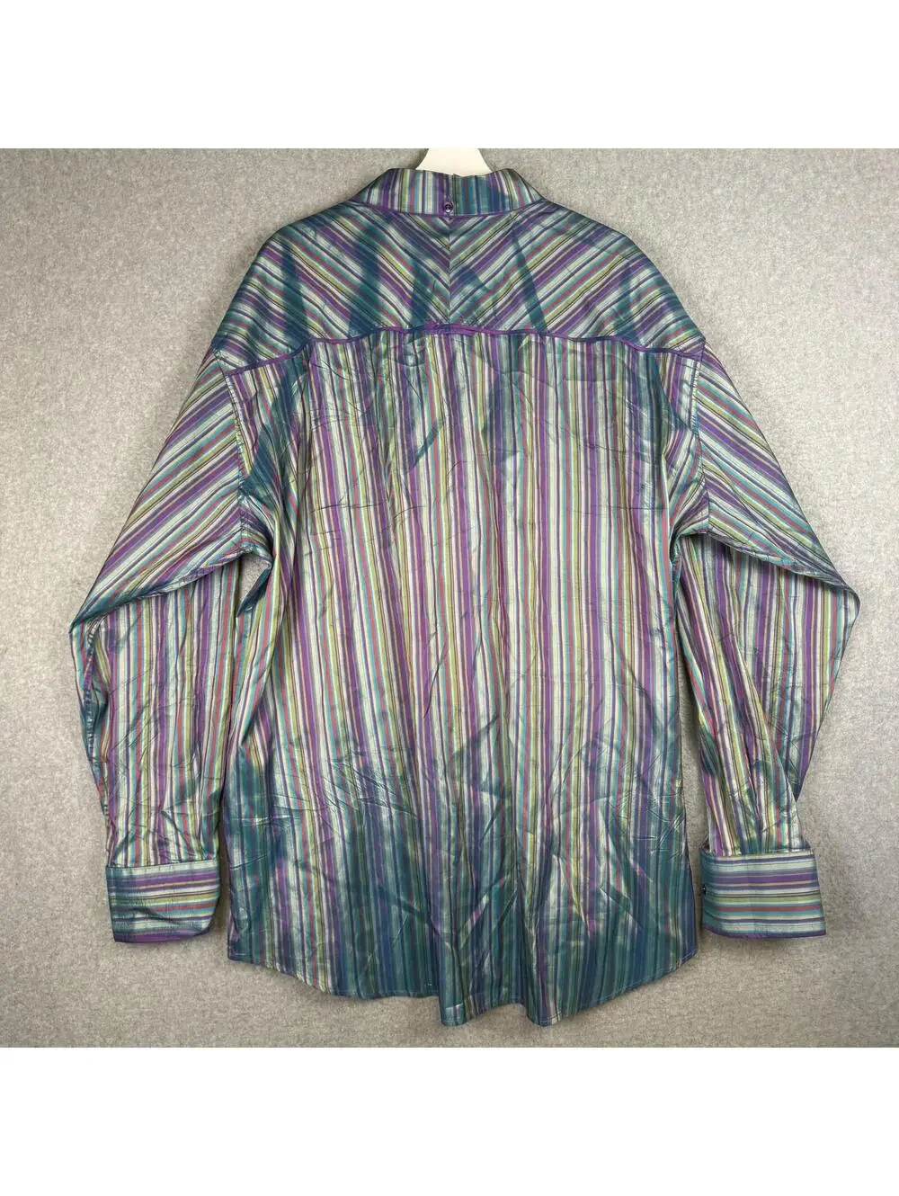 Vintage Coogi Men's 4XL XXXXL Iridescent Purple Striped Button Down Shirt Silk - Picture 9 of 10